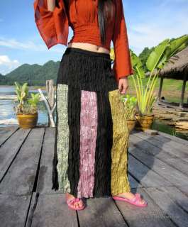 Ladies Tall Paneled Batik on Cotton Long Black Skirt #B  