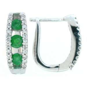  0.56ct Genuine Emerald Hoop Earrings with Diamond in 14Kt 