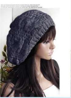 Women Lady Beret Braided Baggy Beanie Crochet Hat Ski Cap Fashion Gray 