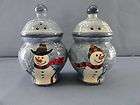 GINGER JAR STYLE CERAMIC SALT AND PEPPER SHAKERS WITH PAINTED SNOWMEN 