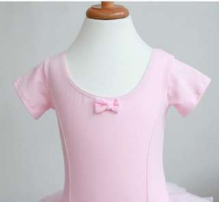 Pink Girl Party Leotard Ballet Tutu Costume Dance Skirt Short Sleeve 