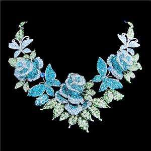 Butterfly 3 Rose Earring Necklace Set Swarovski Crystal  