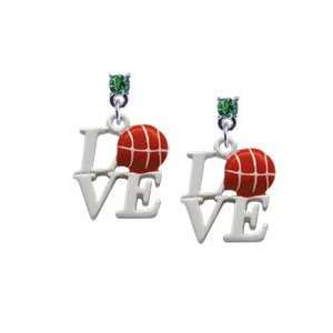  Silver Love with Basketball Peridot Swarovski Post Charm 