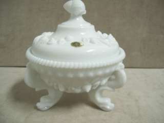 Westmoreland Milk Glass Dolphin Covered Candy Dish  