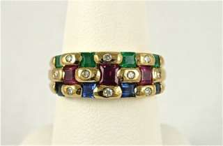 LeVian 1.25ct Multi Gem Diamond Emerald Ruby Sapphire Band Ring 18k 