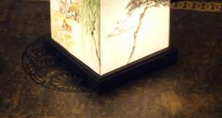 Rice Paper Lampshade Square Lantern Bedside Table Art Deco Landscape 