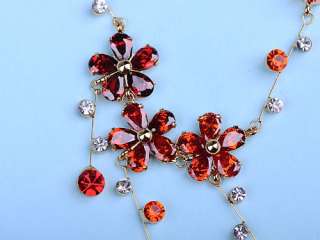 Fire Orange Red Petite Petal Flower Swarovski Crystal Necklace Earring 