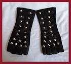 NEW BLACK FINGERLESS BIKER LONG SILVER SPIKE GLOVES