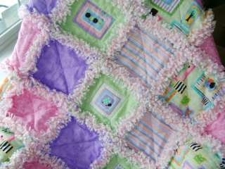 Baby Girl Rag quilt ~ Whimsical pastel animals  