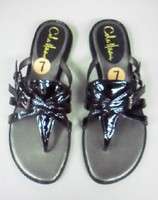NEW Cole HAAN Black Patent Leather Belted Flat SANDALS $148 Feminine 