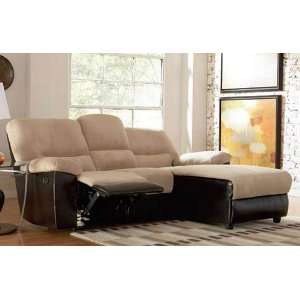   Reclining Sectional Sofa with Flip Down Cup Holder in Tan Microfiber