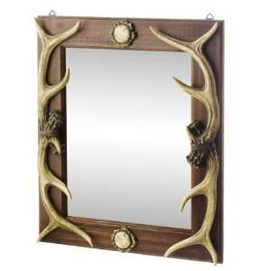  24 Wood Frame Deer Antler Rectangular Wall Mounted Mirror 