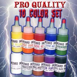 10 Color Set of Wizard Tattoo Ink 1/2oz Bottles 
