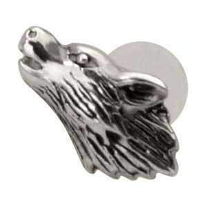 Howling Wolf   925 Sterling Silver & Bioplast Tragus Piercing Earring 