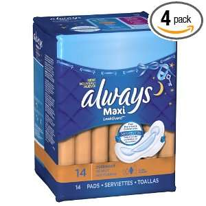 Always Maxi Overnight with Wings, Unscented Pads, 14 Count 