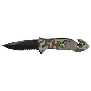  3.5 Spring Loaded Tank Folding Knife   Camo WITH RESCUE 