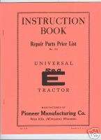 Universal Red E Garden Tractor Instruction Manual & Parts List 1938 