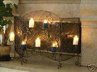 Wrought Iron Fireplace Screen with Candle Holder  