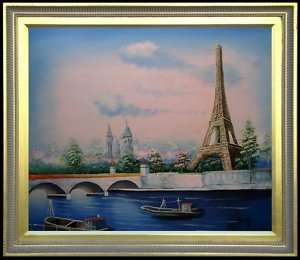   Hand Painted Oil Painting Eiffel Tower And The Seine River  