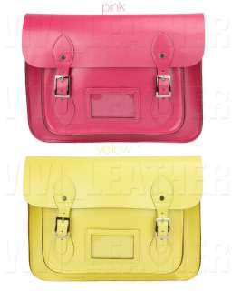 British College LEATHER Satchel Neon Fluro Vintage Handbag Messenger 