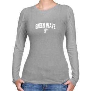  Tulane Green Wave Ladies Ash Logo Arch Long Sleeve Slim Fit T shirt 