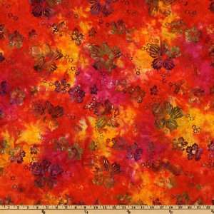  44 Wide Mai Tai Batik Tropic Flower Orange Fabric By The 