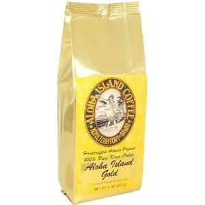 Aloha Island Coffee GOLD Organic 100% Pure Kona Coffee, 8 Oz Ground, 8 