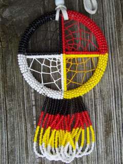 New Lakota Indian Beaded Four Colors Medicine Wheel Necklace from Pine 
