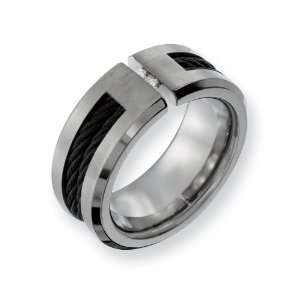  Titanium Black Cable and Diamonds 10mm Comfort Fit Wedding 