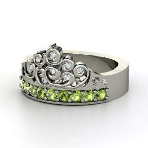   Tiara Ring, 14K White Gold Ring with Green Tourmaline & Diamond