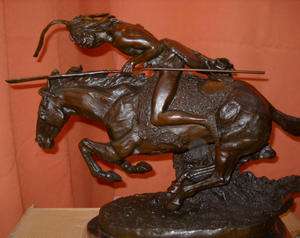 Signed Cheyenne Remington Bronze Statue Horse Southwest Native Indian 