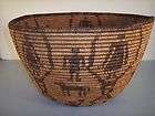 Vintage Apache Coiled Basket Bowl with Human & Horse Designs, circa 