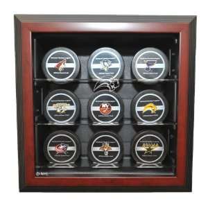  9 Puck Cabinet Style Display Case, Mahogany   Sports 