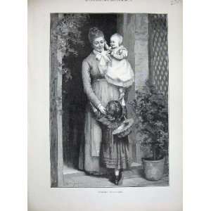  Clark Fine Art 1890 Little Girl Children Mother Door