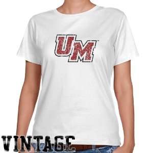  NCAA UMass Minutemen Ladies White Distressed Logo Vintage 