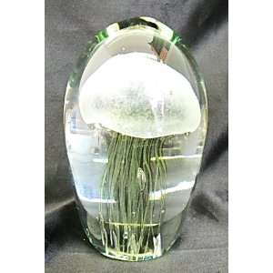   Glass Glow in the Dark Grey Jellyfish Paperweight
