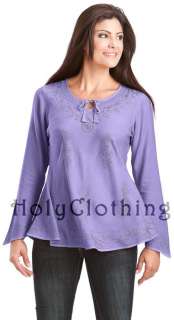 Empire Waist Gypsy Embroidered Boho Top Shirt Blouse  