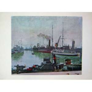    C1918 War Ships Harbour John Lavery British Artist