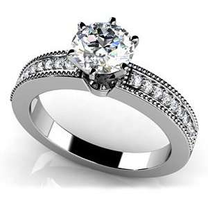  18k White Gold, Six Prong Side Channel Engagement Ring, 0 