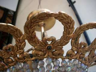 Great old French bronze & glass ceiling light # 06964  