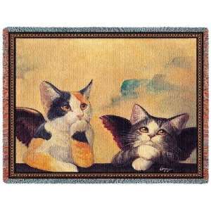  Angel Cherub Cats Tapestry Throw Blanket by Melinda Cooper 