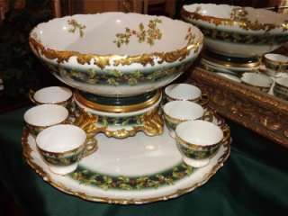 Limoges Holly & Berry Punch Bowl, Matching Plinth, Huge Tray & 7 