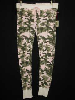 NEW PJ SALVAGE Green Pink Camo Thermal Pajama Pants M  