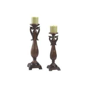  Set of 2 Modern Ribbed Style Scroll Arm Pillar Candle Holders 