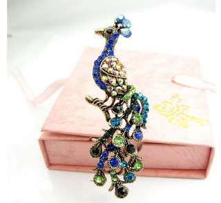 Unique peacock Brooch Pin Swarovski Crystals Gift #217  