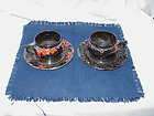 cherokee arrow pottery 2 sets of cup and saucer black