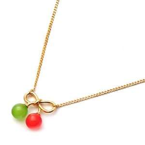 Aznavour] Lovely & Cute Gold Cherry Ribbon Necklace / Light Green 