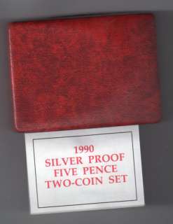 1990 Silver Proof 5 Pence 2 Coin Set United Kingdom  