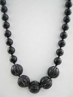 VINTAGE DESIGNER Onyx Bead & Carved Onyx Necklace  