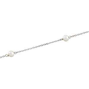  Ch188 14Kw Gold 7 White Pearl Station Bracelet Jewelry